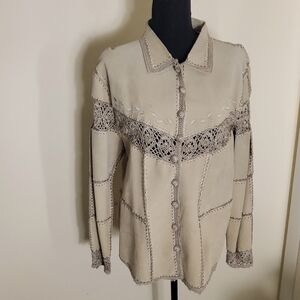 I D I Sued leather embroidered ladies jacket size M